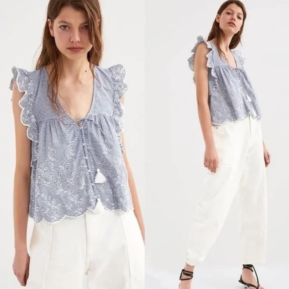 Zara blue and white stripe top